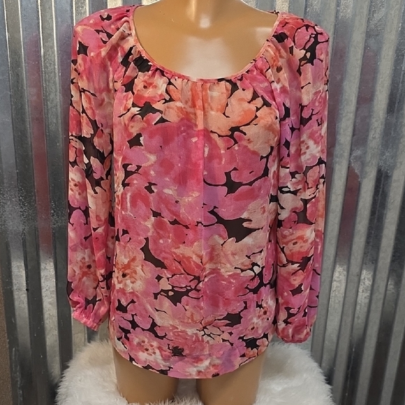 CAbi Pink Floral Sheer Blouse Style #590 - Picture 1 of 5